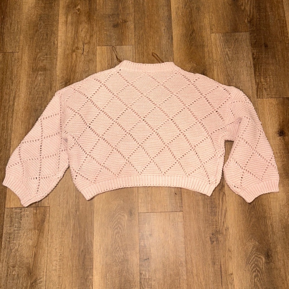 Little Lies Pink Diamond Pointelle Knit Cropped Sweater Cottagecore S/M